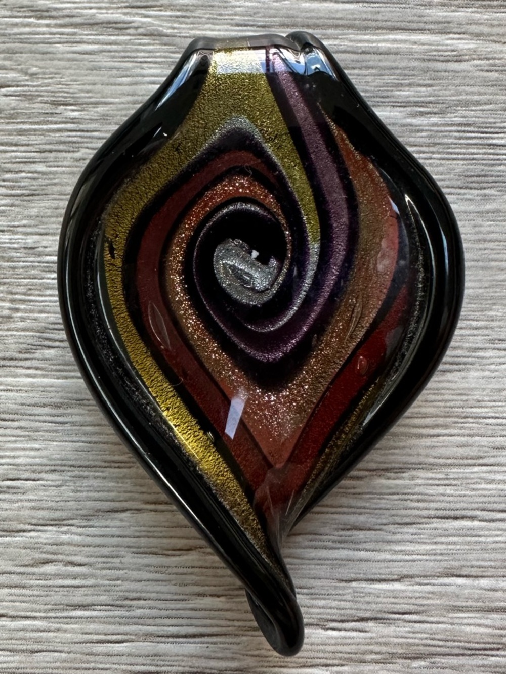 Vintage Murano Style Art Glass Swirl Teardrop Pendant 3”